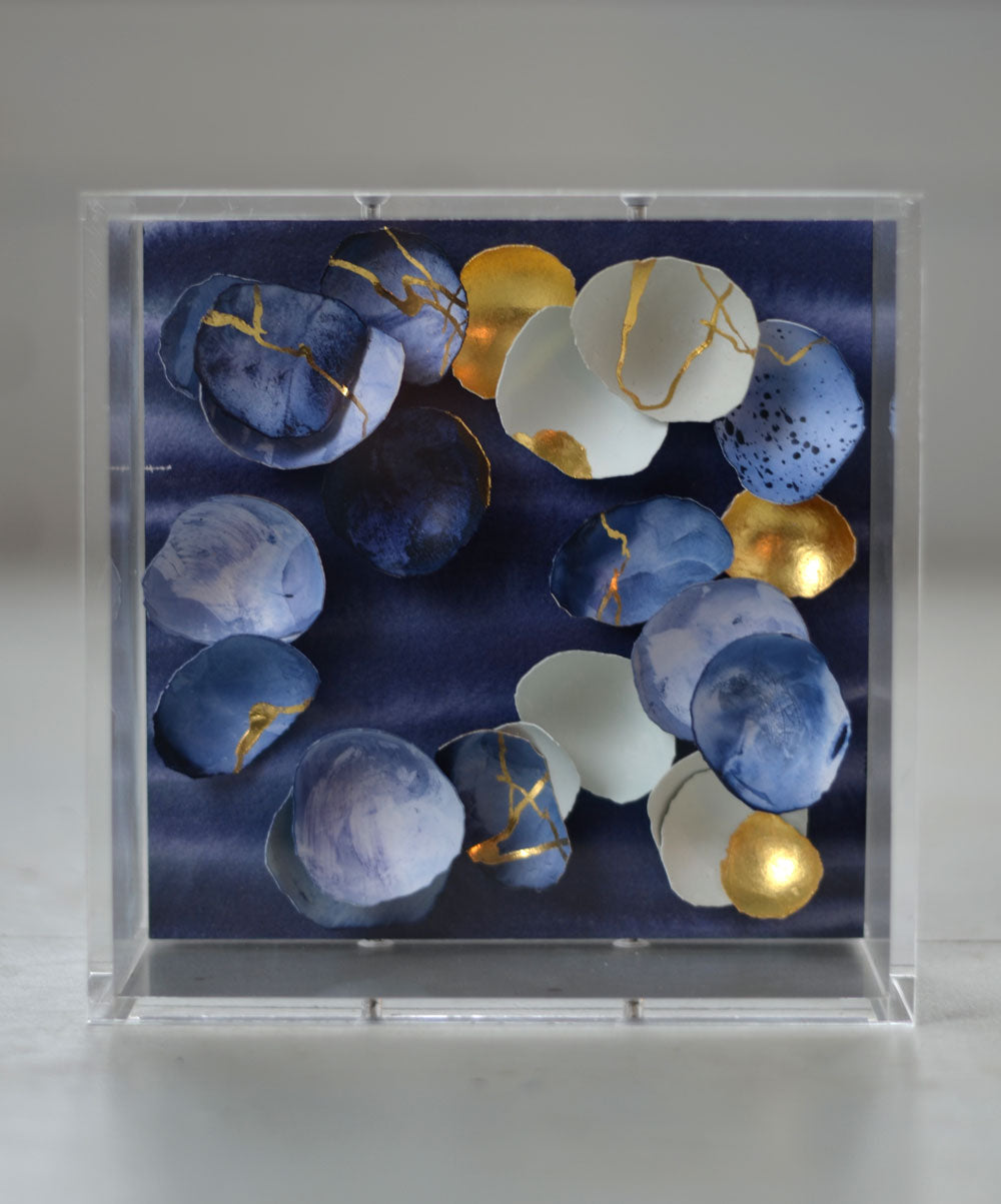 6"x6" Kintsugi Eggshells: Indigo + Gold #3