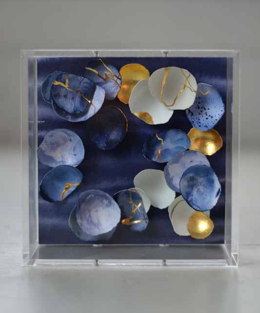 6"x6" Kintsugi Eggshells: Indigo + Gold #3